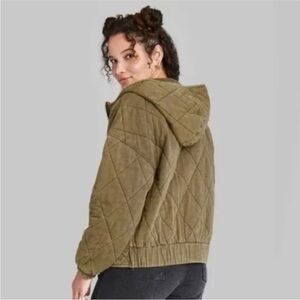 Wild Fable Quilted Olive Green Hooded Jacket EUC